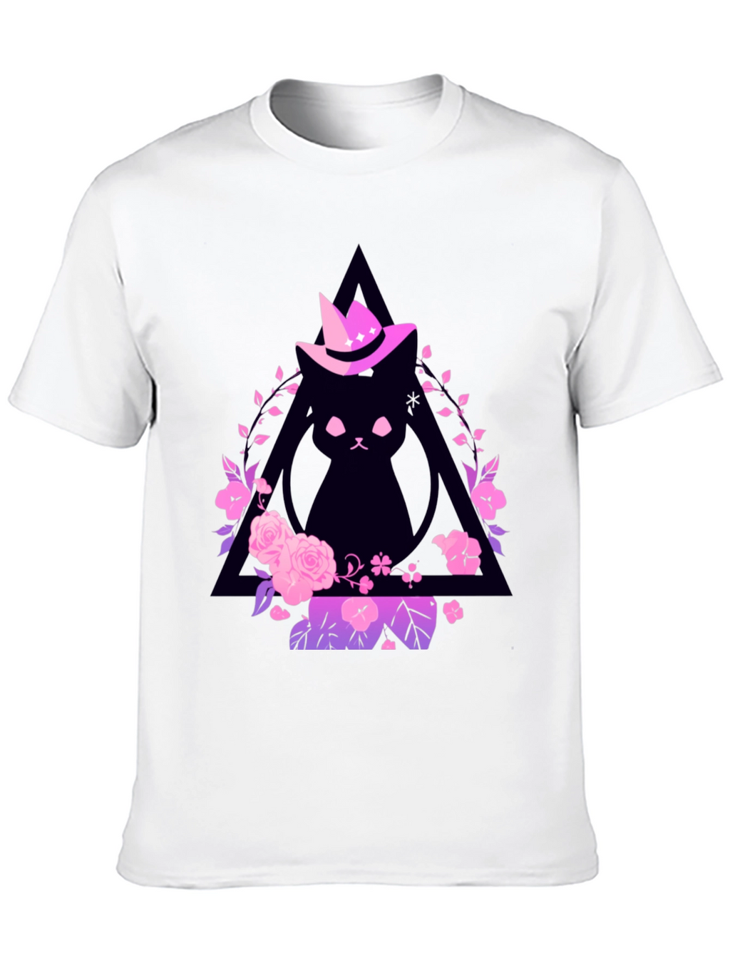 Witch Cat Graphic Tee - Floral Triangle Design