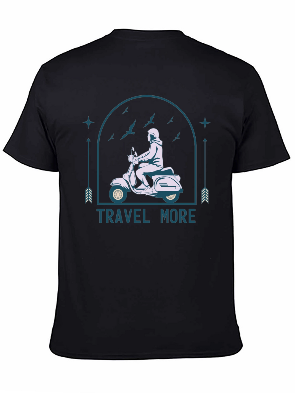 Travel More Black T-Shirt - Scooter Design
