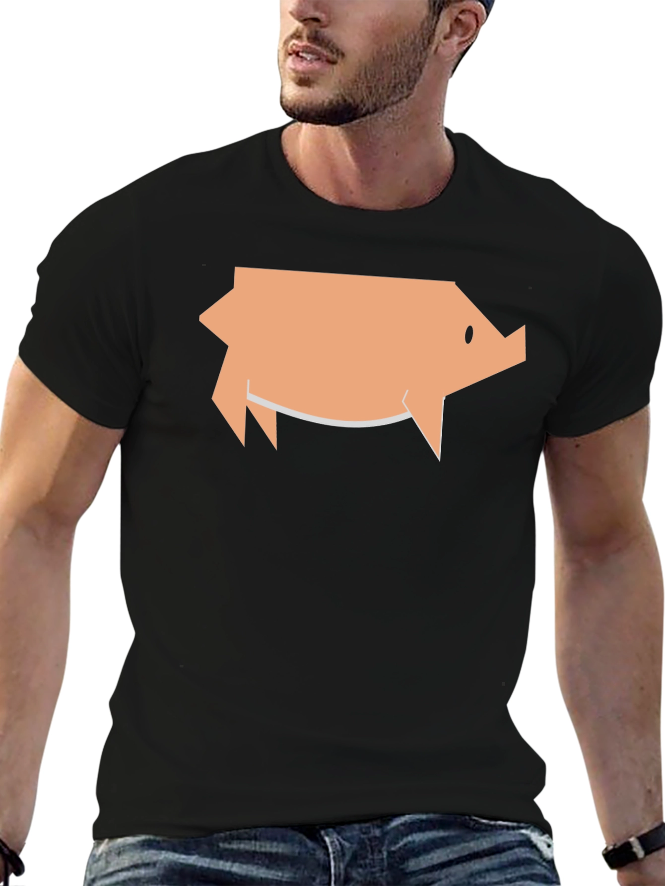 Geometric Pig Graphic Tee - Black