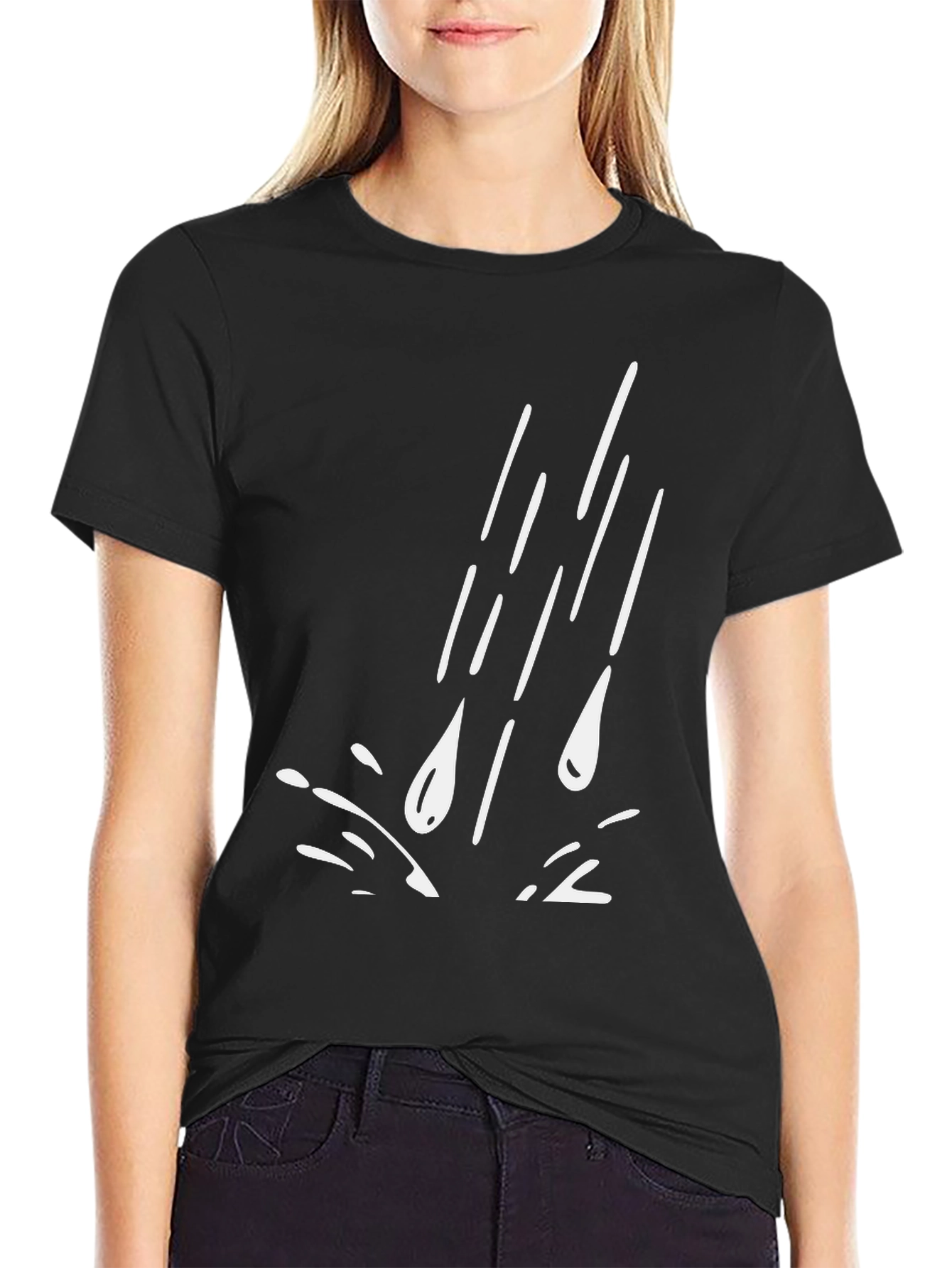 Rain Drop Graphic Tee - Black Casual T-Shirt