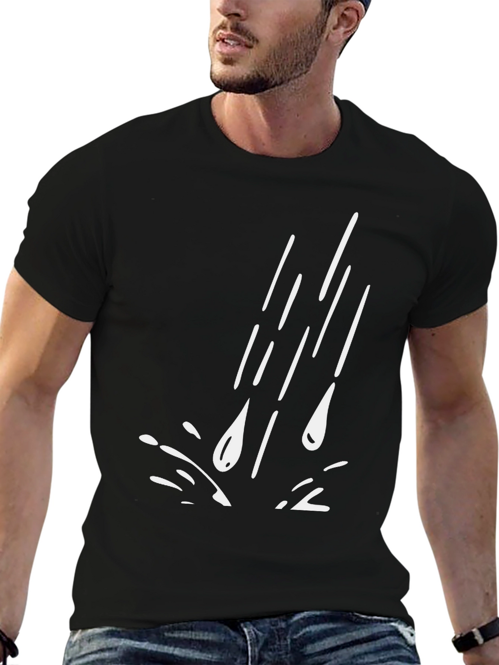 Rain Drop Graphic Tee - Black Casual T-Shirt