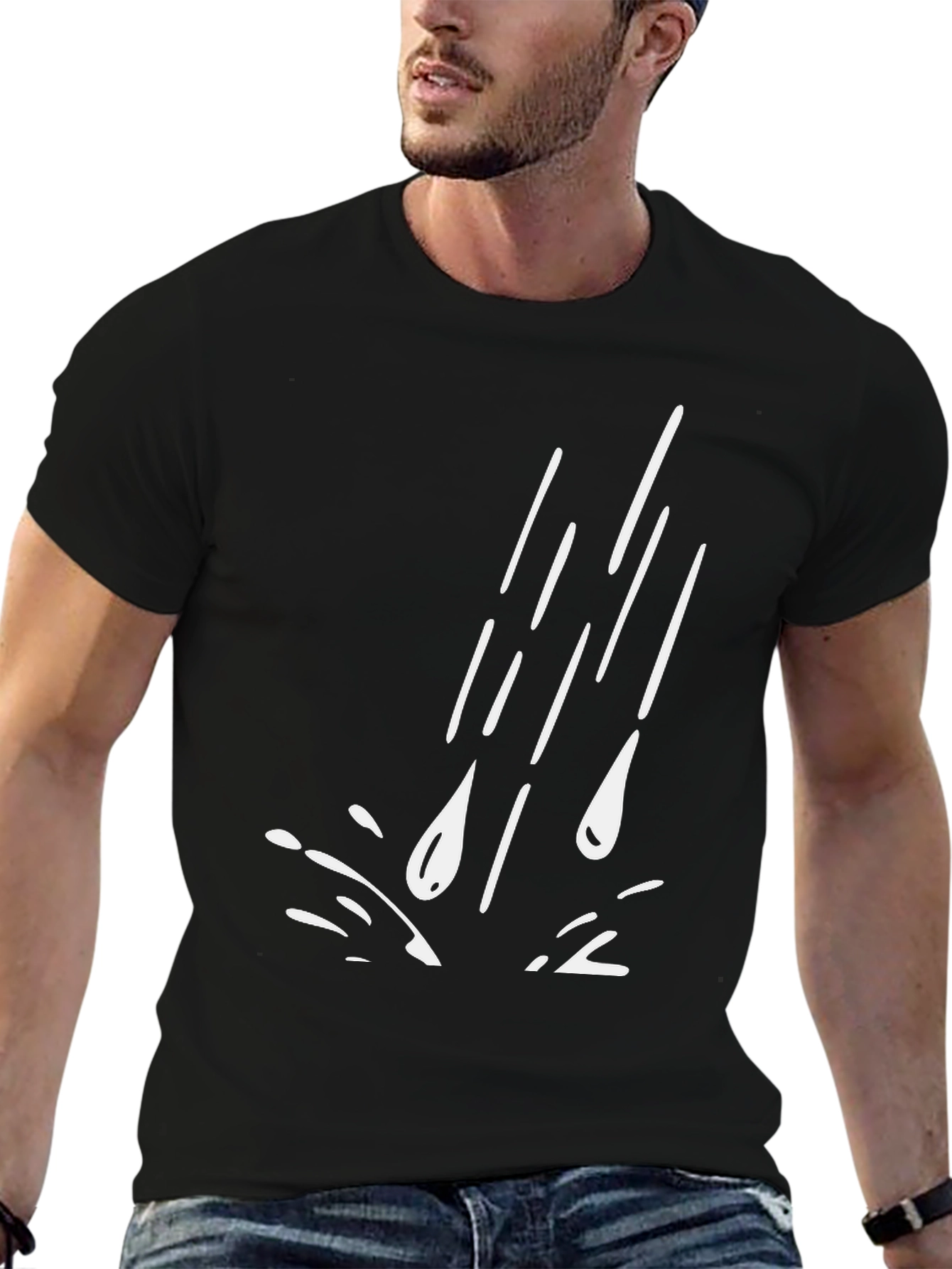 Rain Drop Graphic Tee - Black Casual T-Shirt