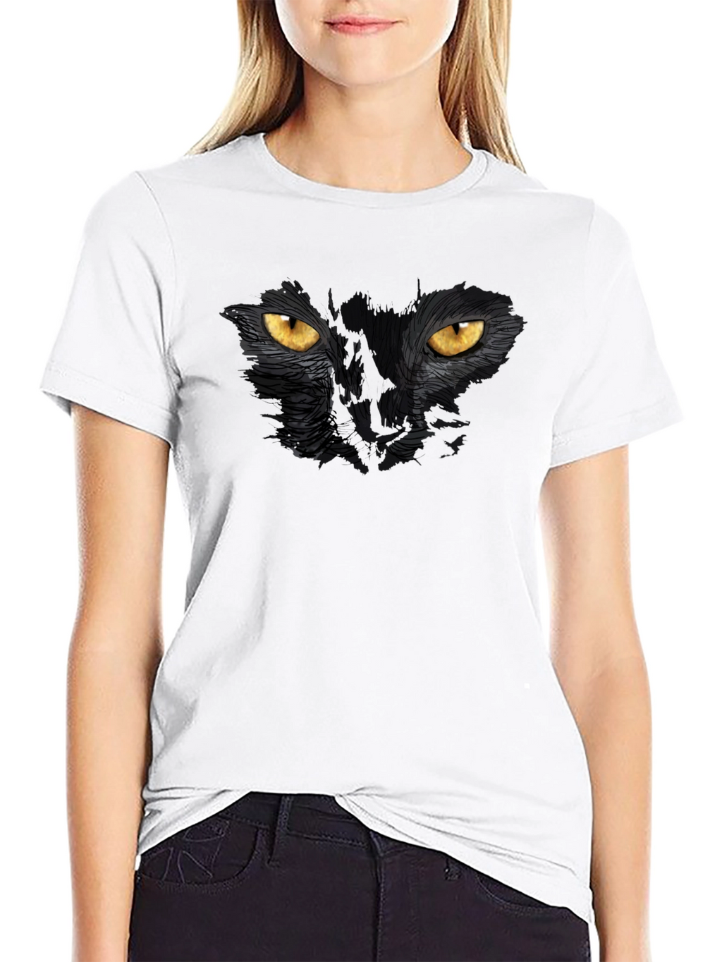 Black Cat Eyes Graphic T-Shirt - Mens Casual Tee