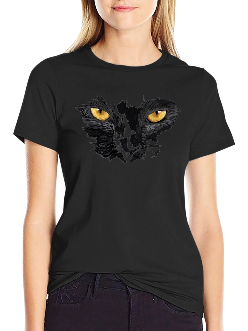 Black Cat Eyes Graphic T-Shirt - Mens Casual Tee