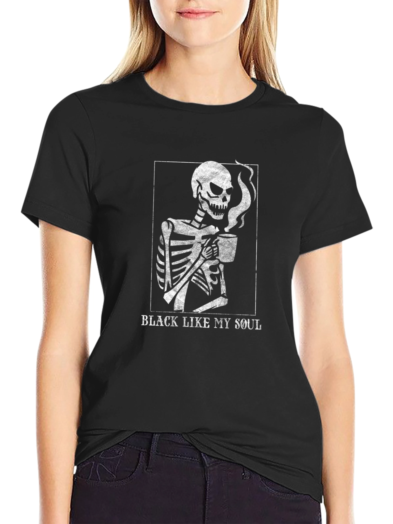 Black Like My Soul T-Shirt Skeleton Coffee Funny Graphic Tee