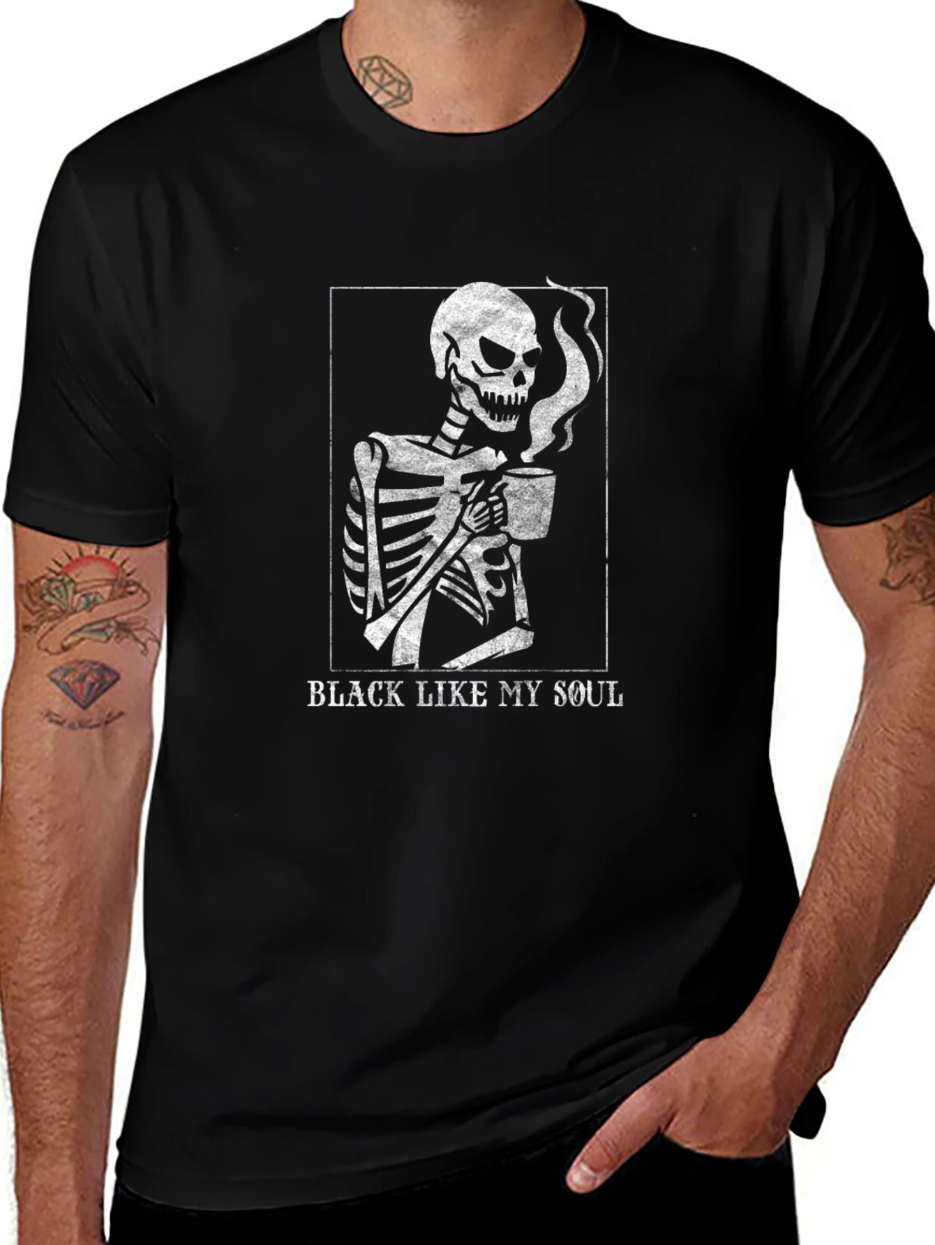 Black Like My Soul T-Shirt Skeleton Coffee Funny Graphic Tee