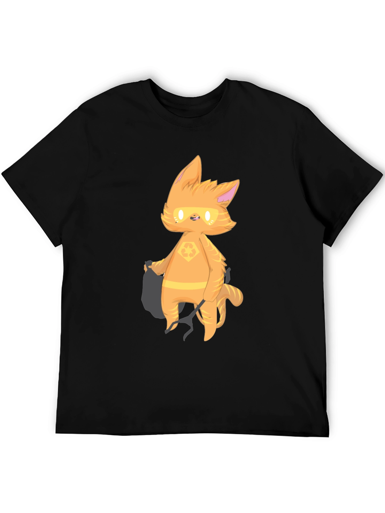 Cartoon Cat Graphic T-Shirt - Black