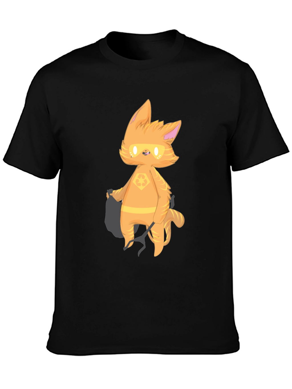 Cartoon Cat Graphic T-Shirt - Black