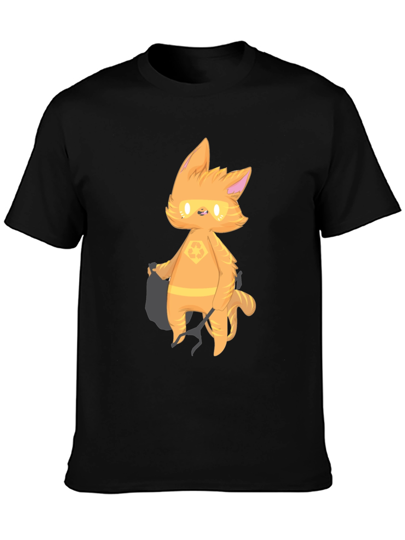 Cartoon Cat Graphic T-Shirt - Black
