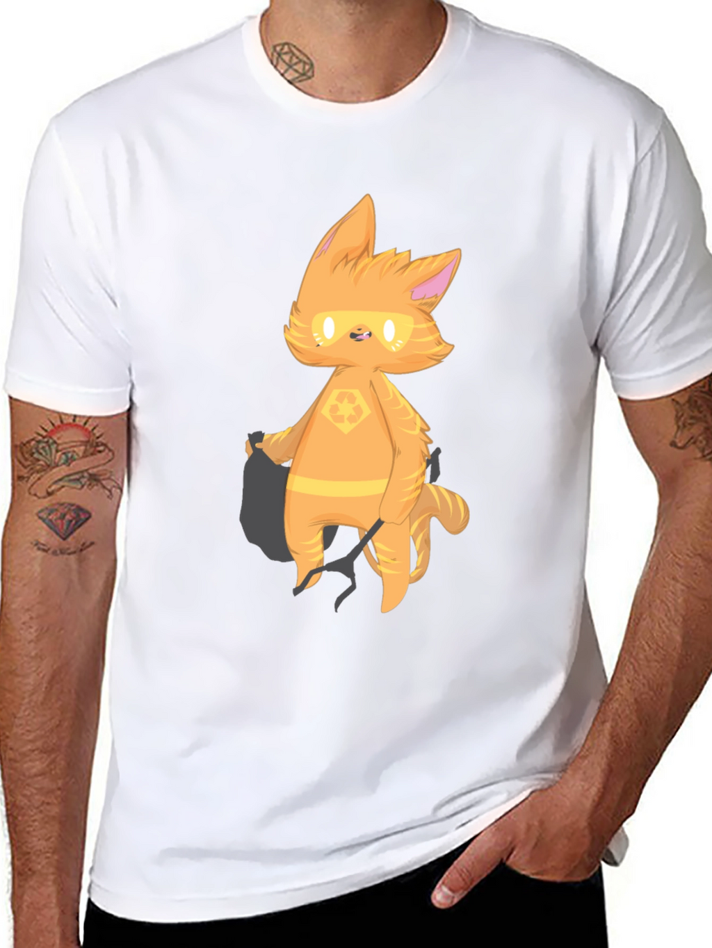 Cartoon Cat Graphic T-Shirt - Black