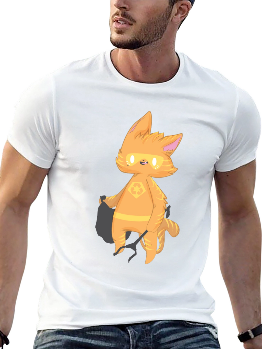 Cartoon Cat Graphic T-Shirt - Black