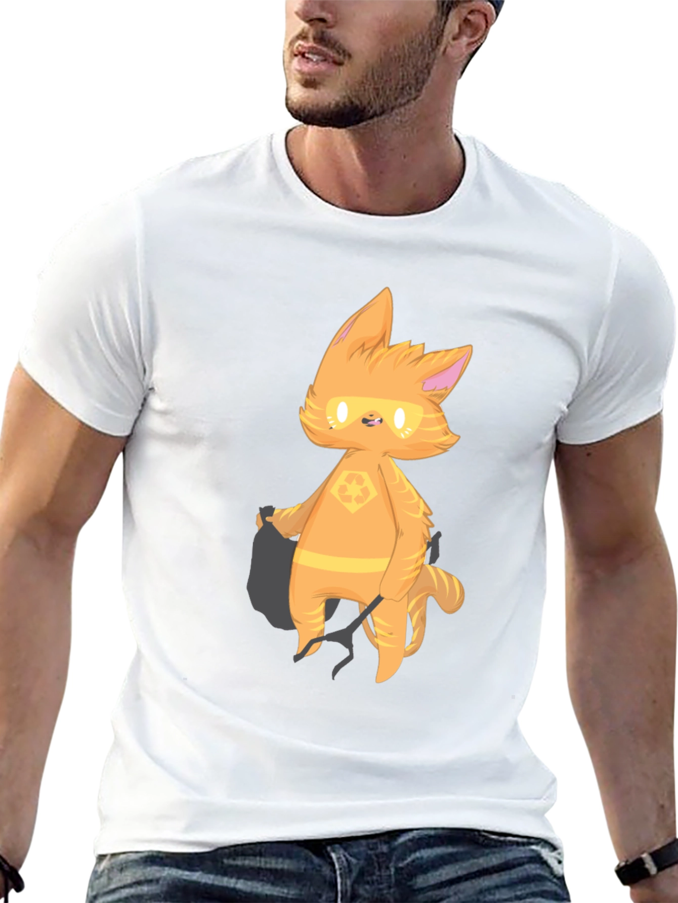 Cartoon Cat Graphic T-Shirt - Black