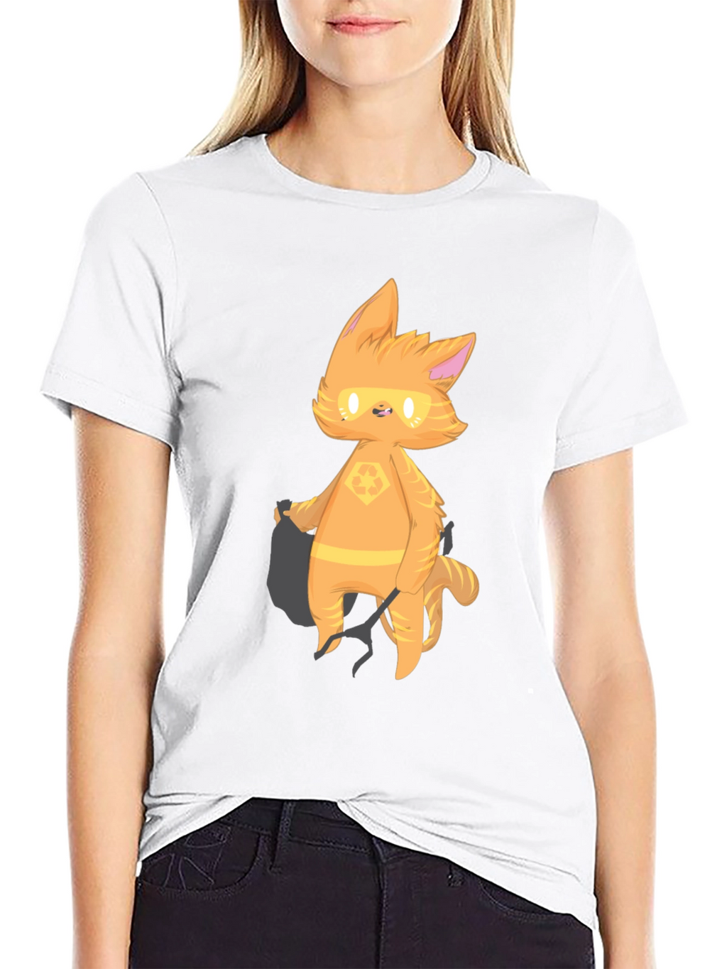 Cartoon Cat Graphic T-Shirt - Black
