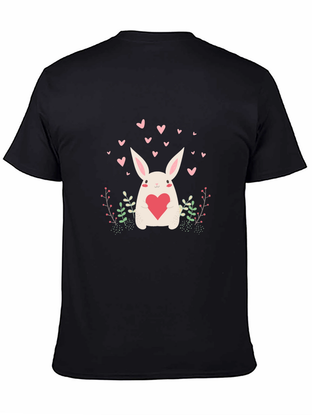 Cute Bunny Heart Graphic Black Tee