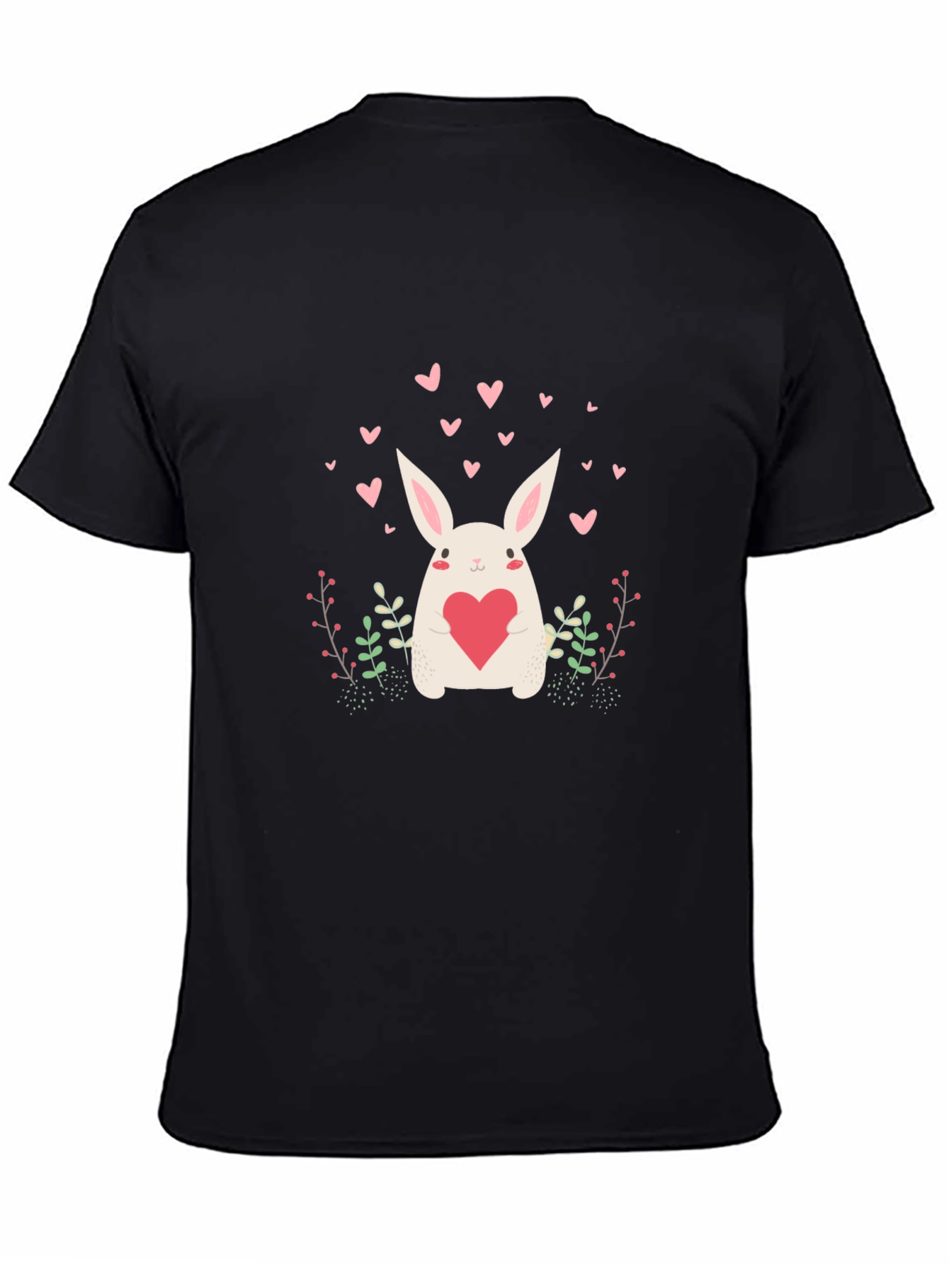 Cute Bunny Heart Graphic Black Tee
