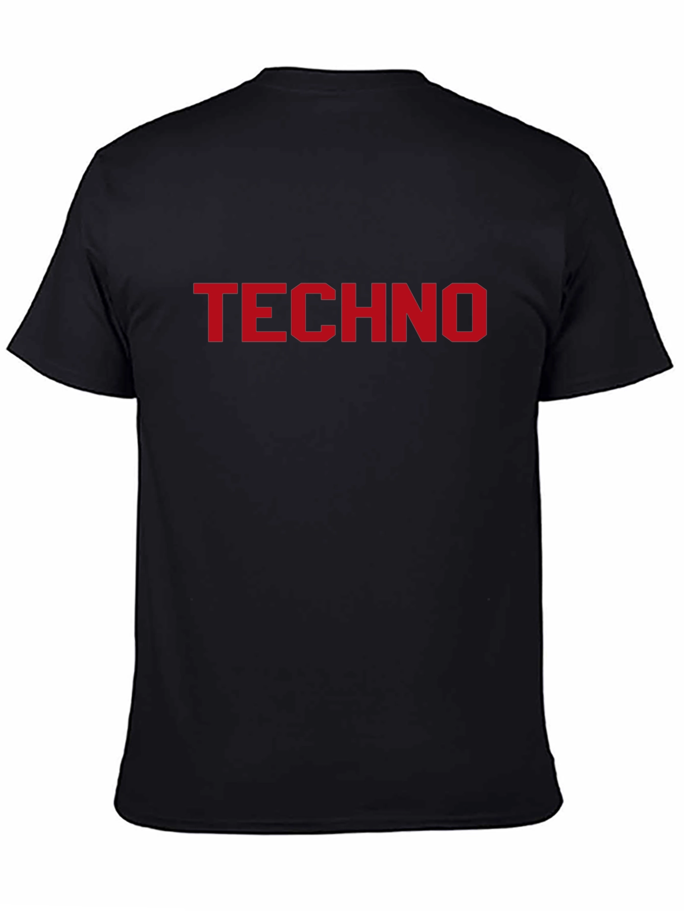 TECHNO Bold Red Text Print Black T-Shirt