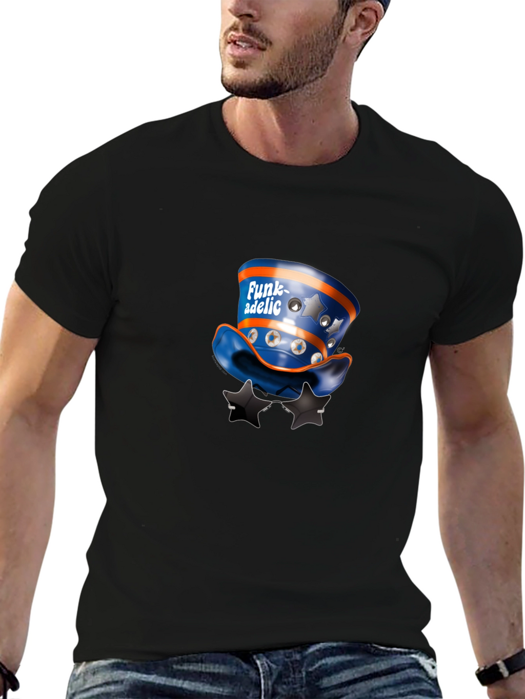 Funky Hat & Stars Black T-Shirt