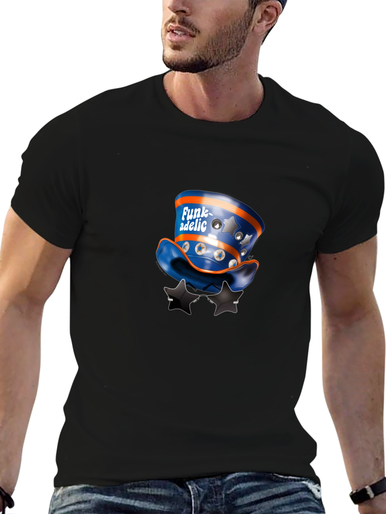 Funky Hat & Stars Black T-Shirt