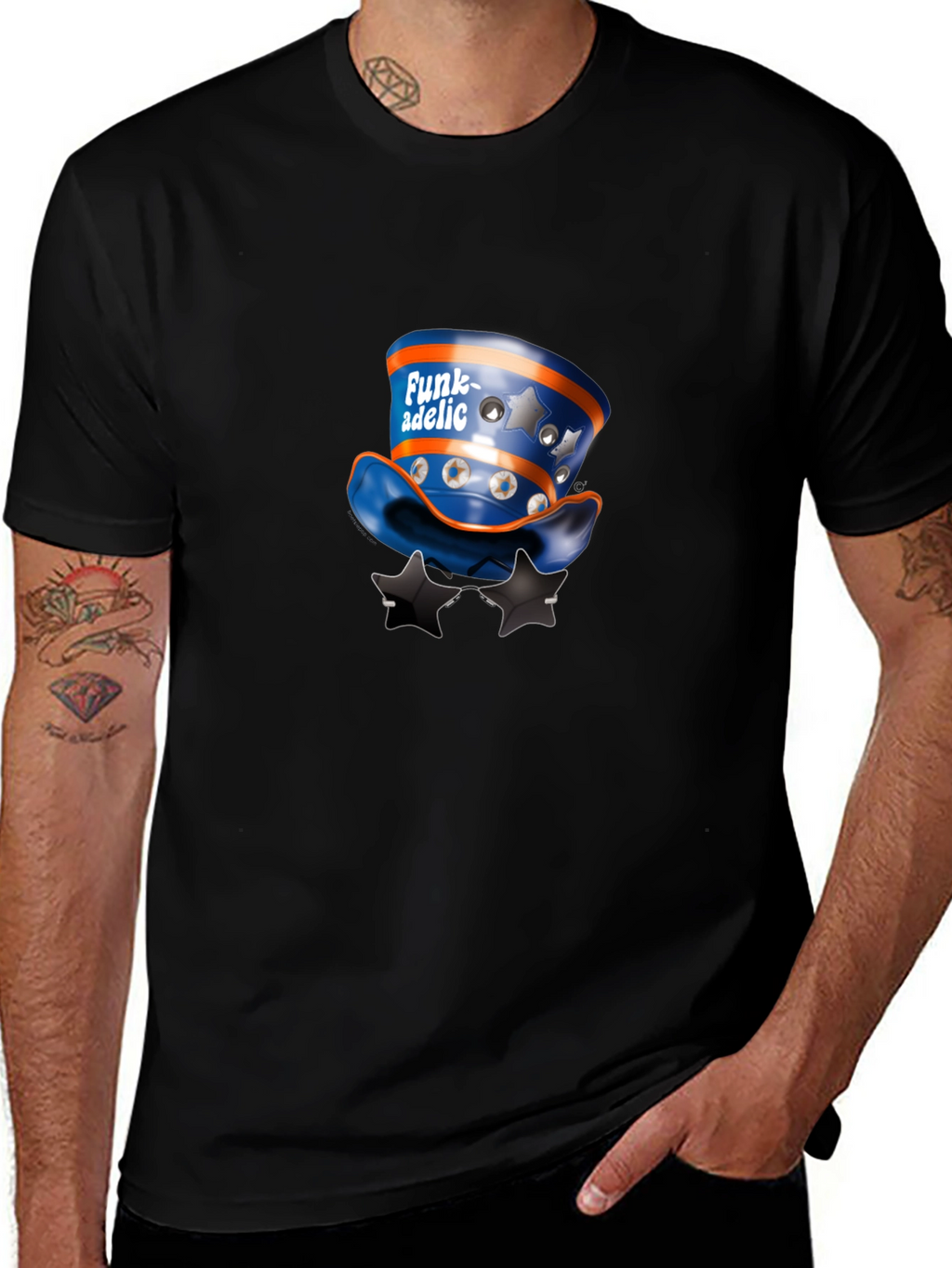 Funky Hat & Stars Black T-Shirt