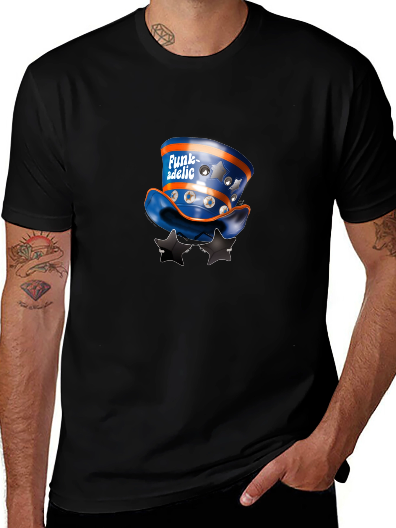 Funky Hat & Stars Black T-Shirt