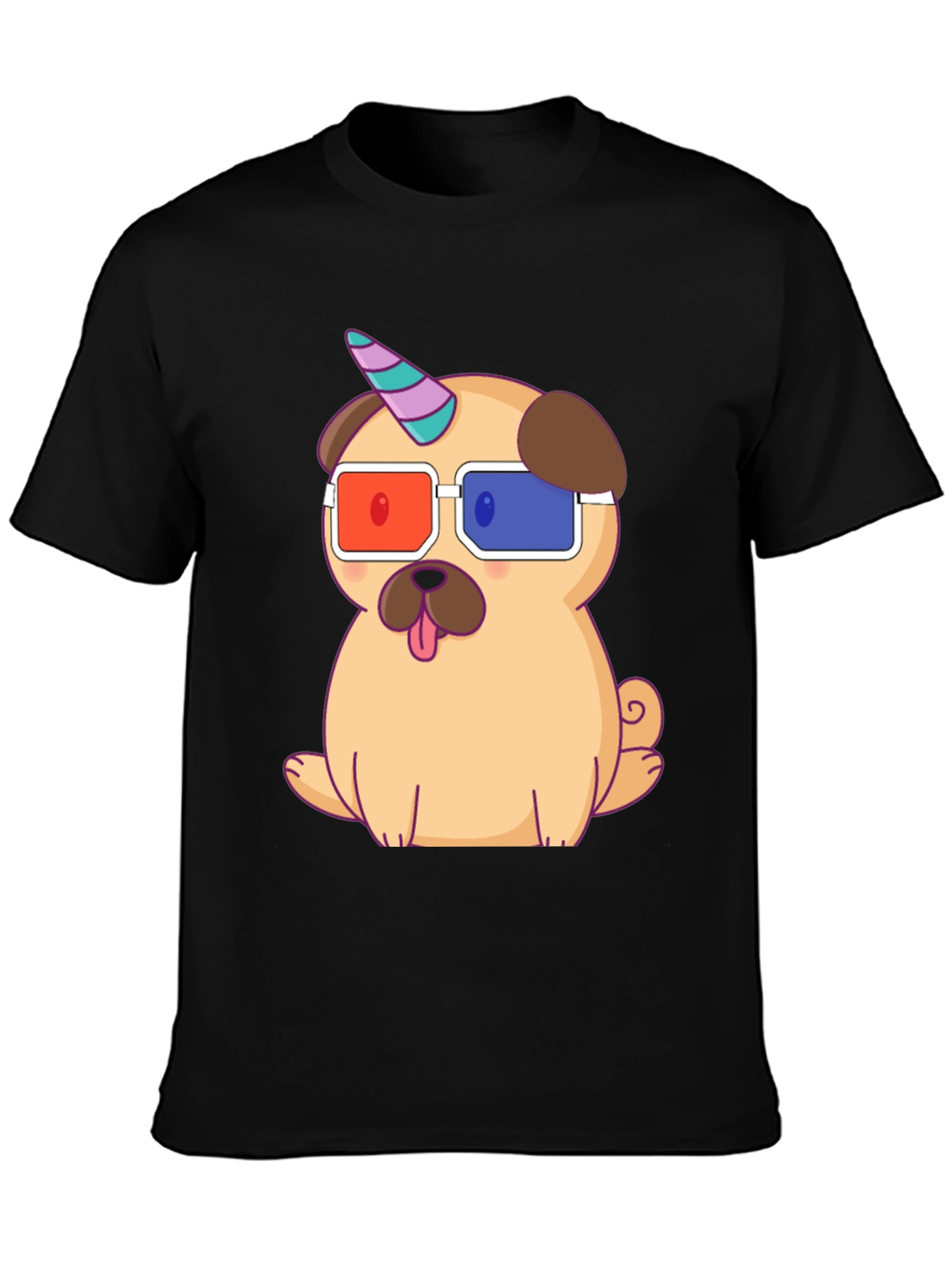 Unicorn Pug T-Shirt - Cute 3D Glasses Dog Tee