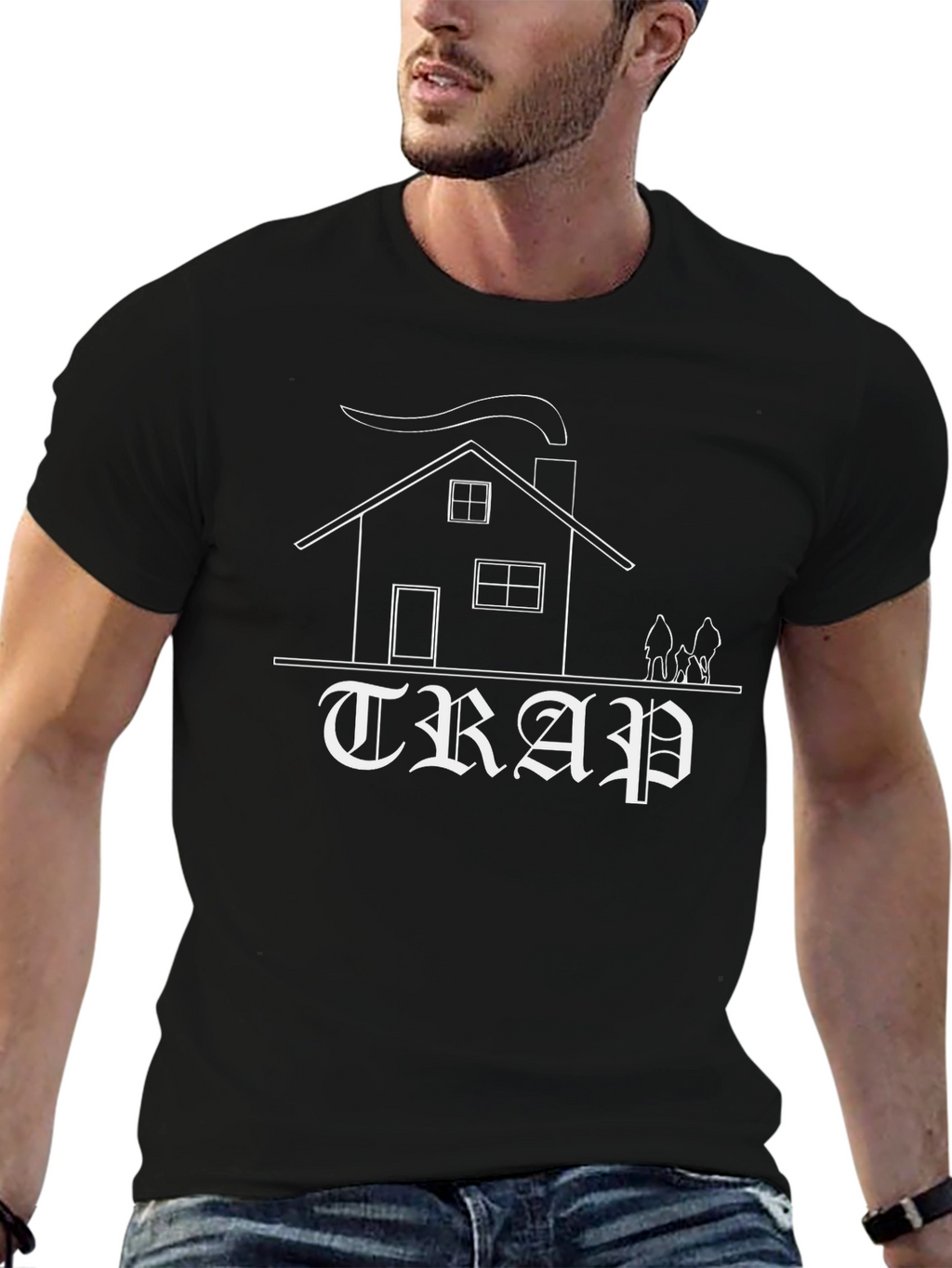Trap House Graphic Tee - Black Cotton Blend Shirt
