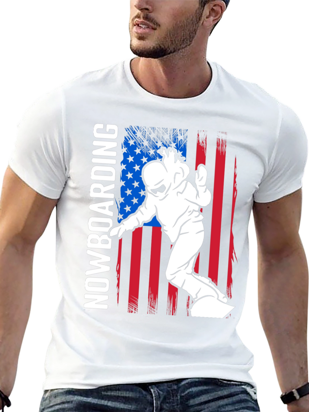 Snowboarding USA Flag Graphic T-Shirt