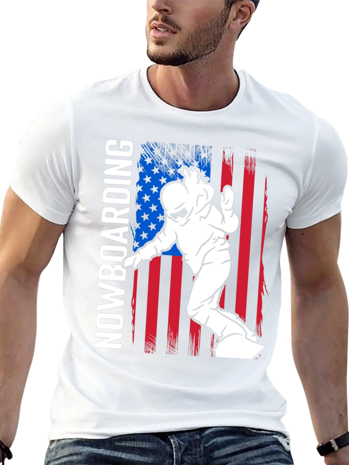 Snowboarding USA Flag Graphic T-Shirt