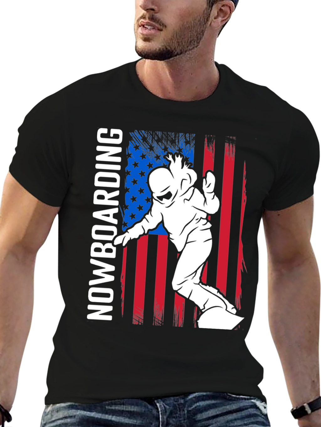 Snowboarding USA Flag Graphic T-Shirt