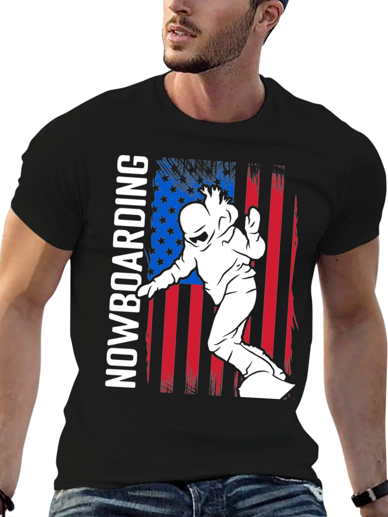 Snowboarding USA Flag Graphic T-Shirt