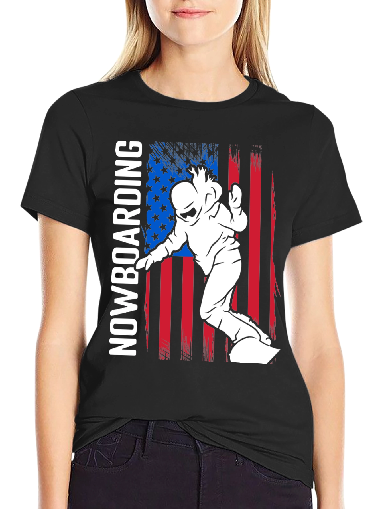 Snowboarding USA Flag Graphic T-Shirt