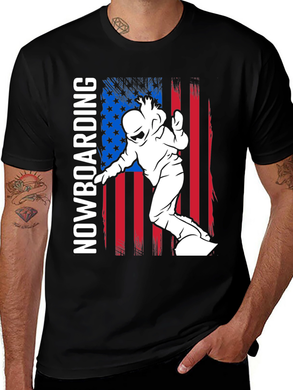 Snowboarding USA Flag Graphic T-Shirt