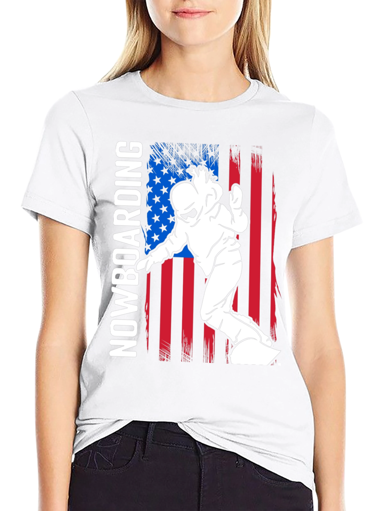Snowboarding USA Flag Graphic T-Shirt