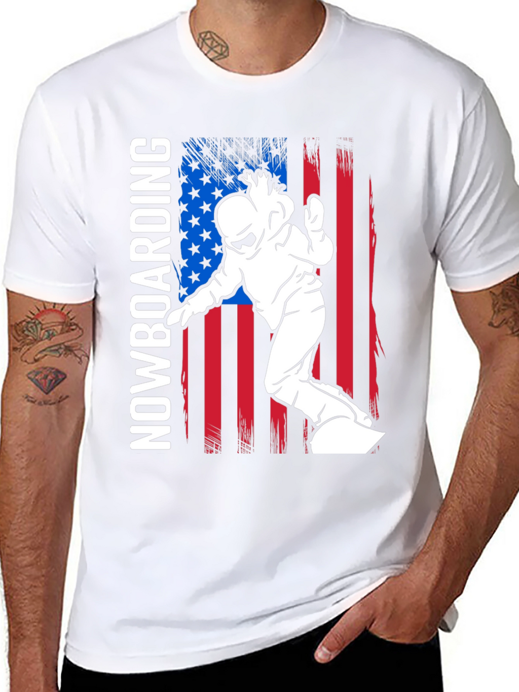 Snowboarding USA Flag Graphic T-Shirt
