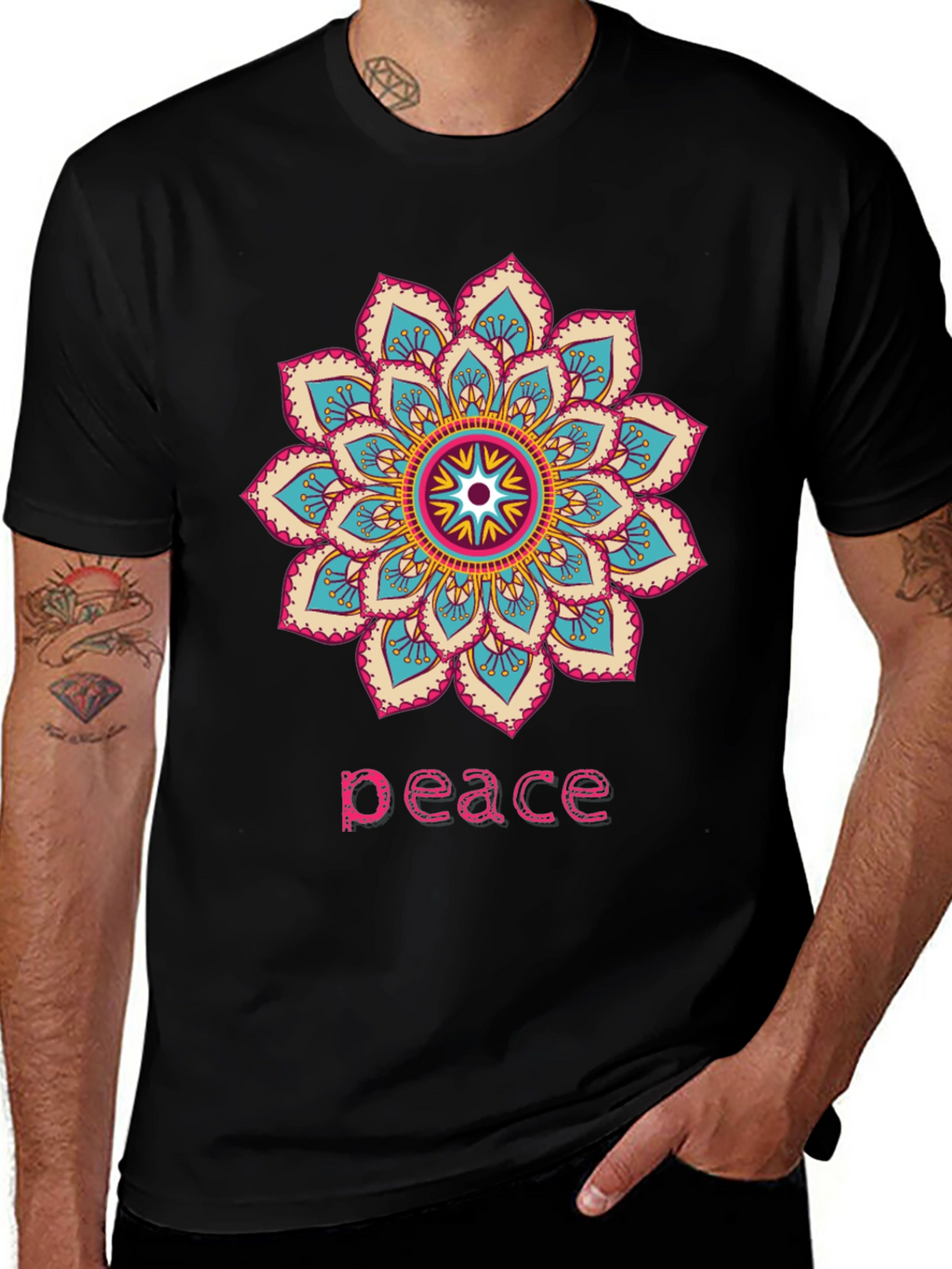 Peace Mandala Graphic T-Shirt - Black