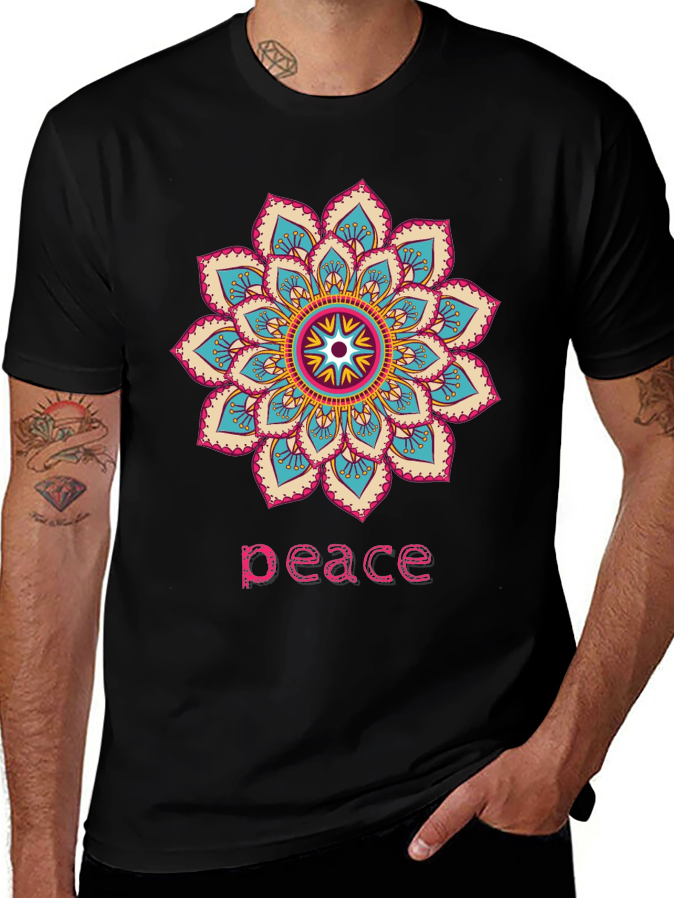 Peace Mandala Graphic T-Shirt - Black