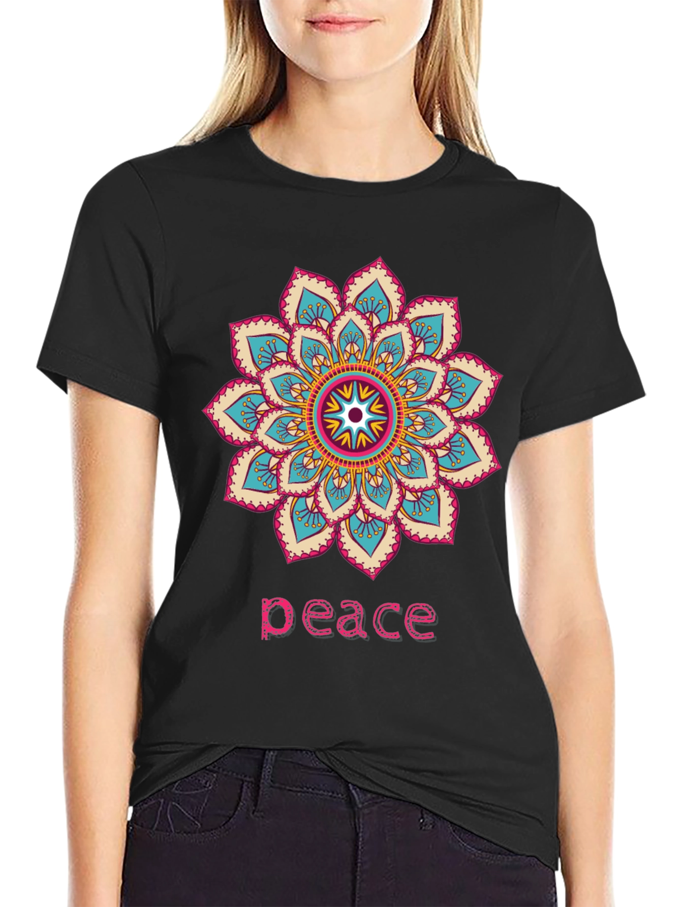 Peace Mandala Graphic T-Shirt - Black