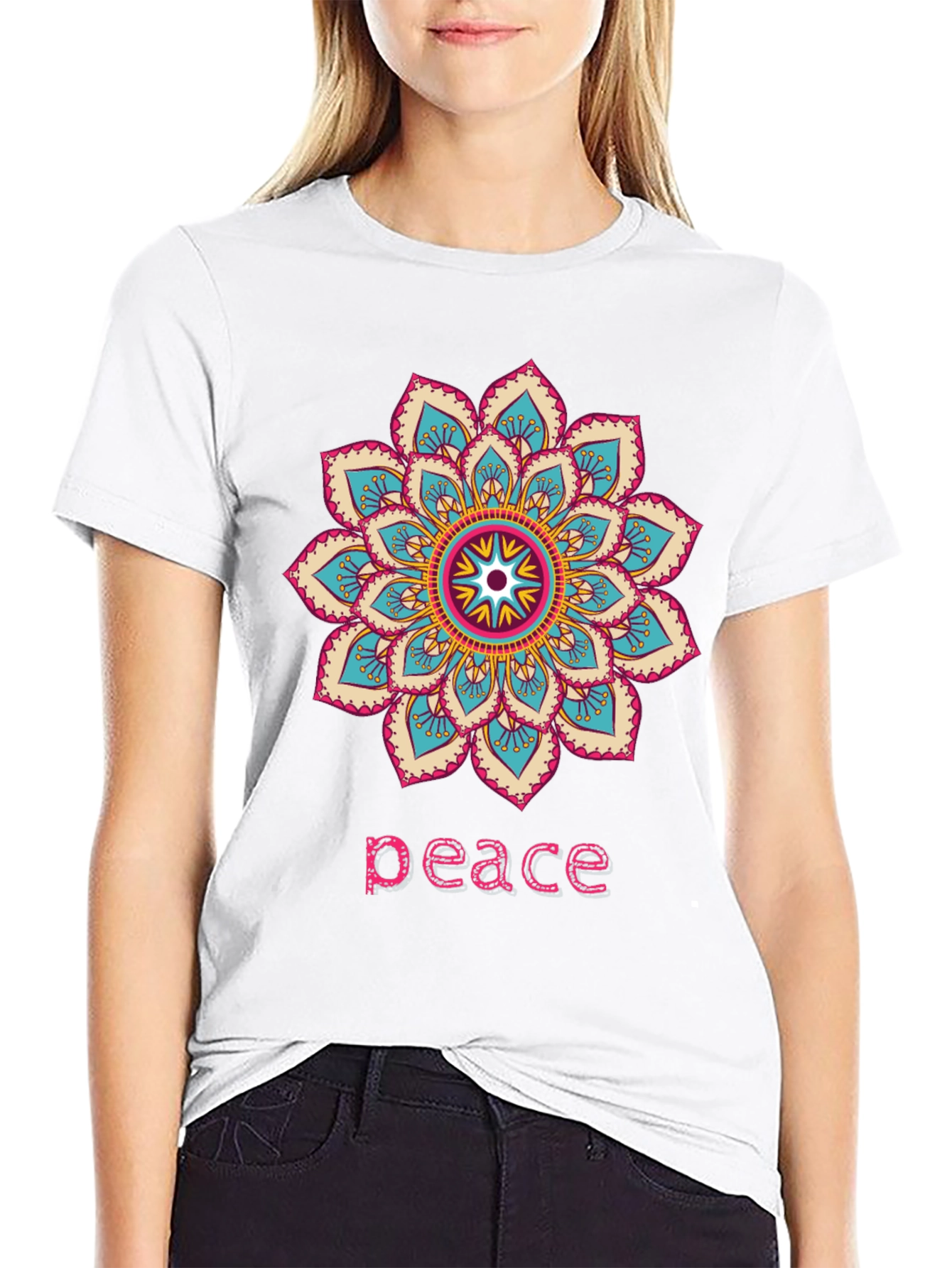 Peace Mandala Graphic T-Shirt - Black
