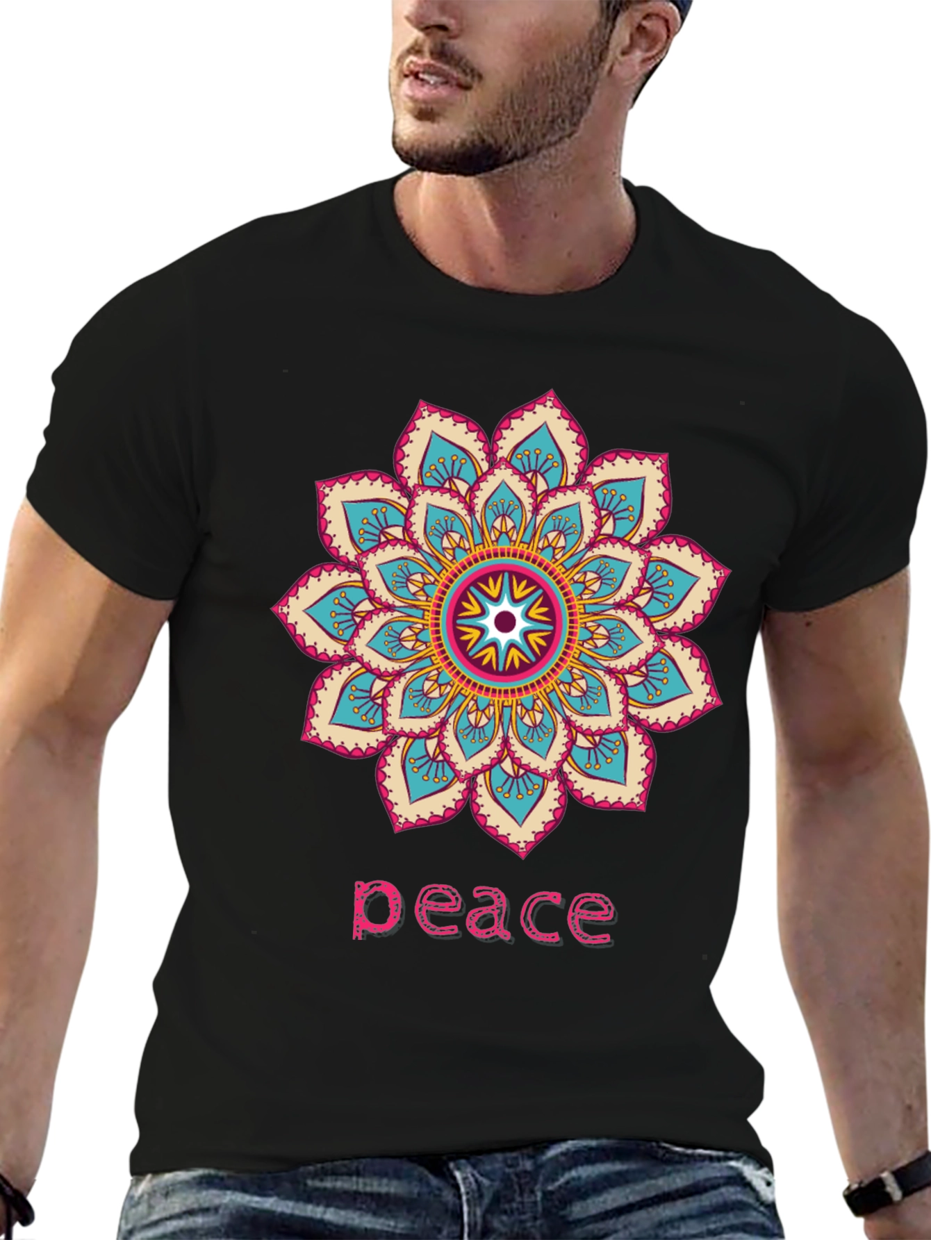 Peace Mandala Graphic T-Shirt - Black