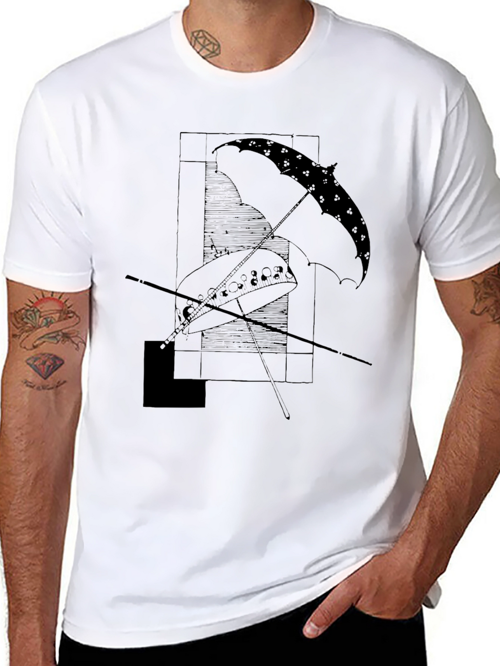 Abstract Umbrella Graphic Tee - Modern Black T-Shirt