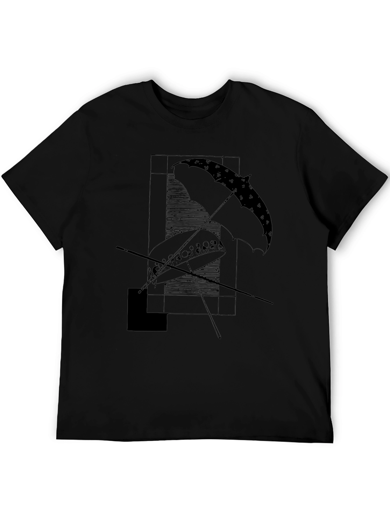 Abstract Umbrella Graphic Tee - Modern Black T-Shirt