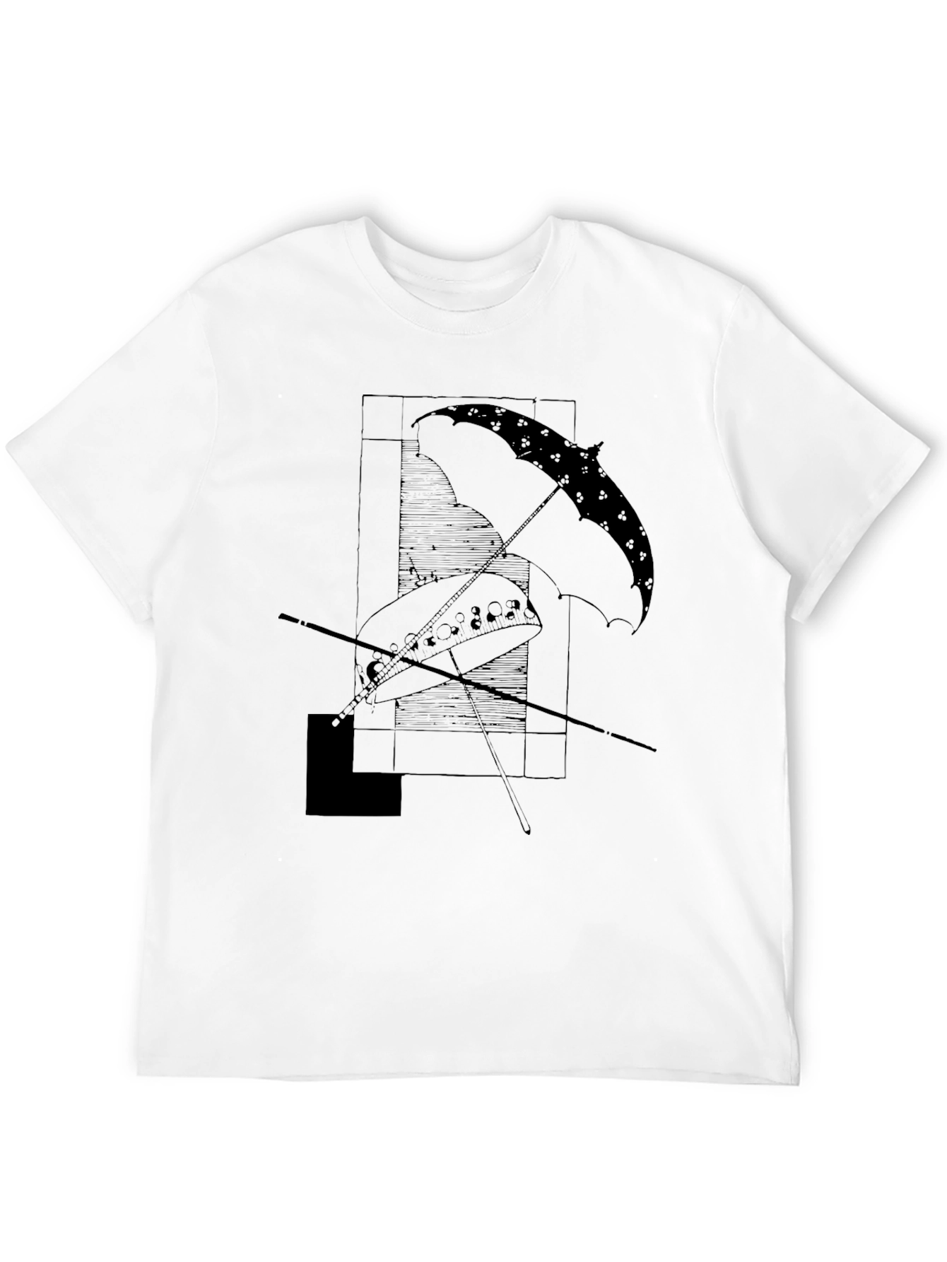 Abstract Umbrella Graphic Tee - Modern Black T-Shirt
