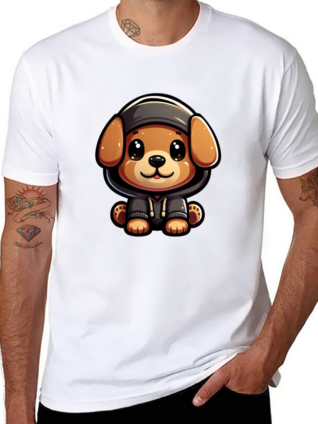 Cute Cartoon Dog in Hoodie T-Shirt