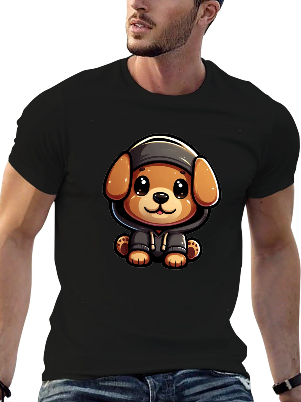 Cute Cartoon Dog in Hoodie T-Shirt