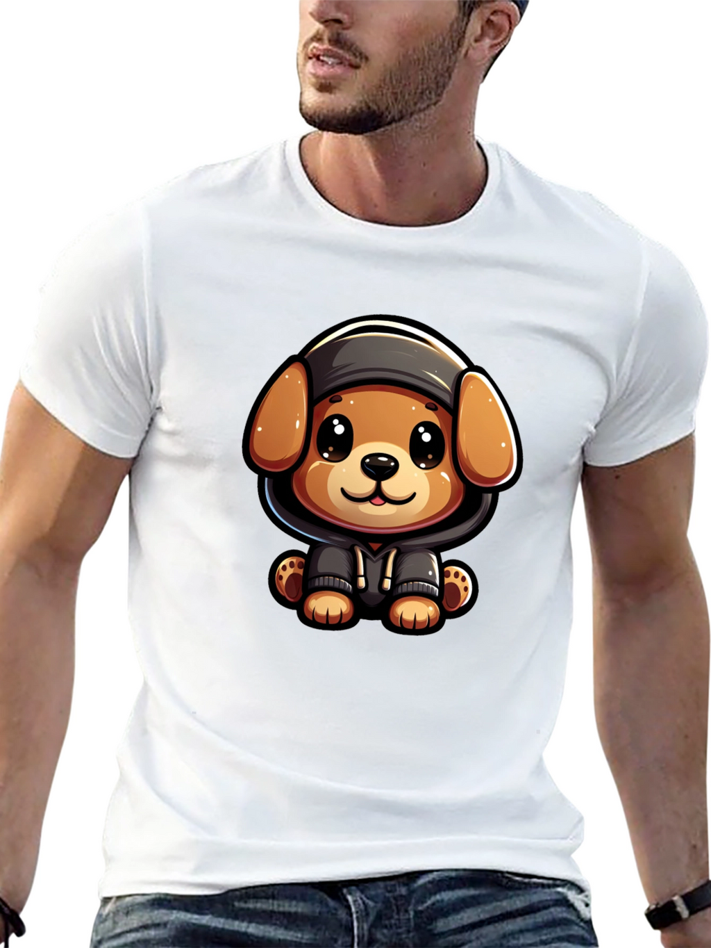 Cute Cartoon Dog in Hoodie T-Shirt