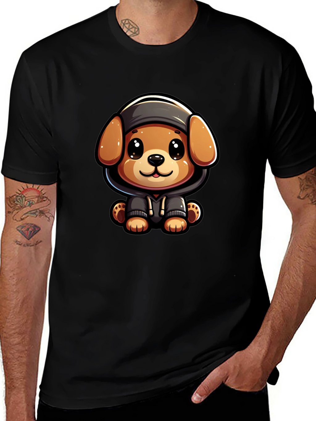Cute Cartoon Dog in Hoodie T-Shirt
