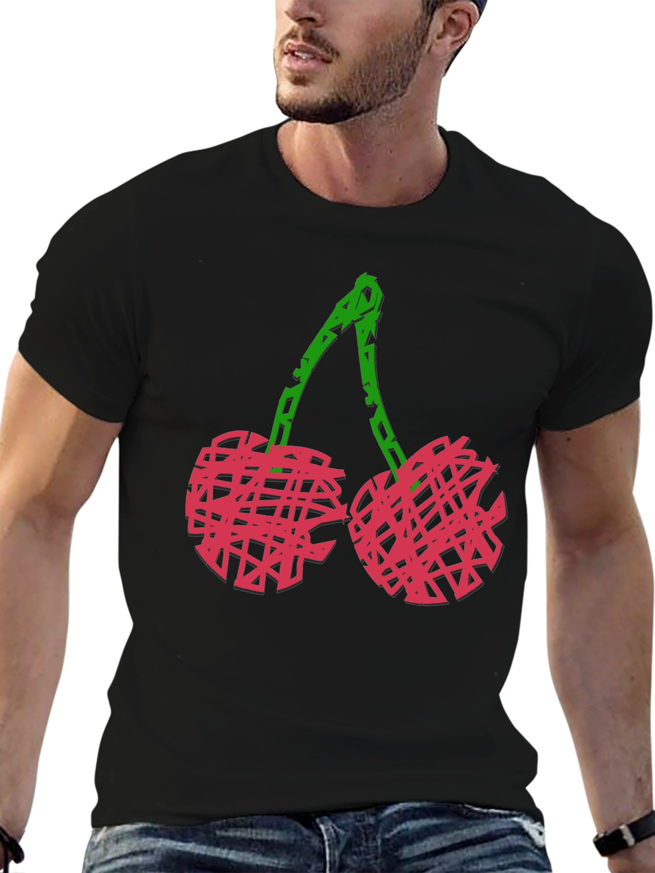 Abstract Cherry Graphic Black Tee
