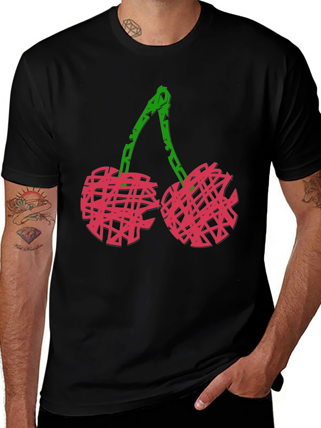 Abstract Cherry Graphic Black Tee