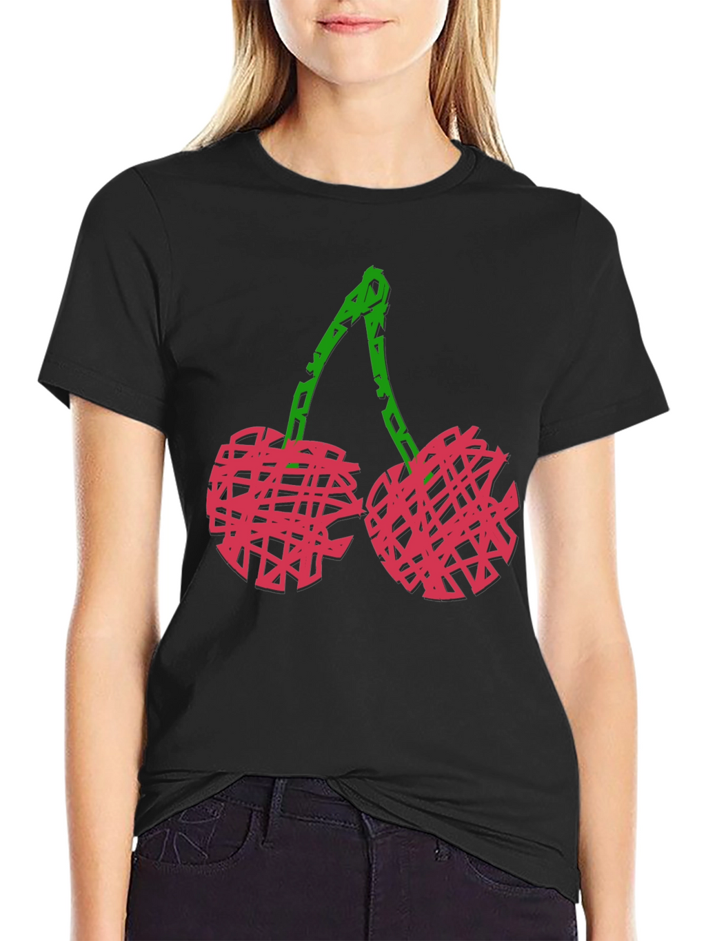 Abstract Cherry Graphic Black Tee