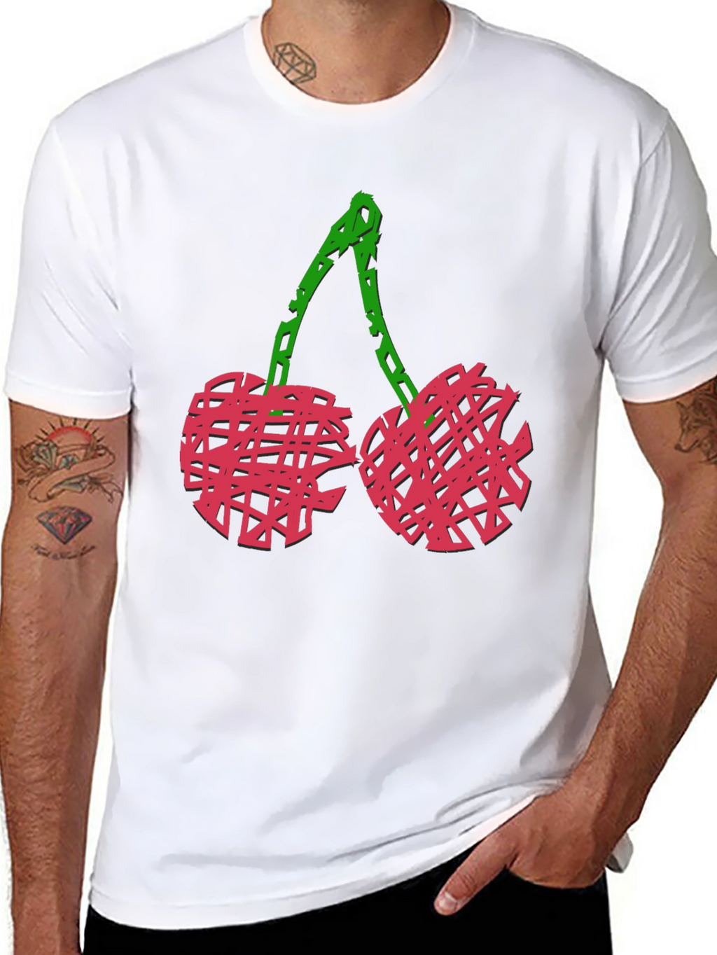 Abstract Cherry Graphic Black Tee